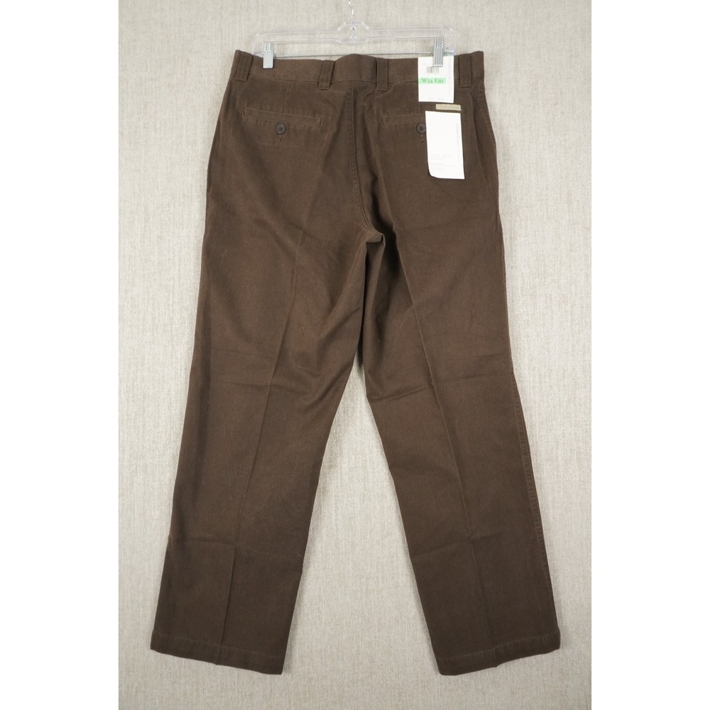 Perry Ellis Silky Twill Flat Front Dress Pants Brown Relaxed Fit 34x30 NWT - Picture 2 of 10